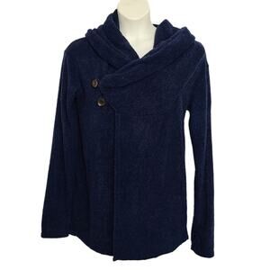 Sacred Threads Cardigan Sweater Size Medium Large Blue Knit Asymmetric